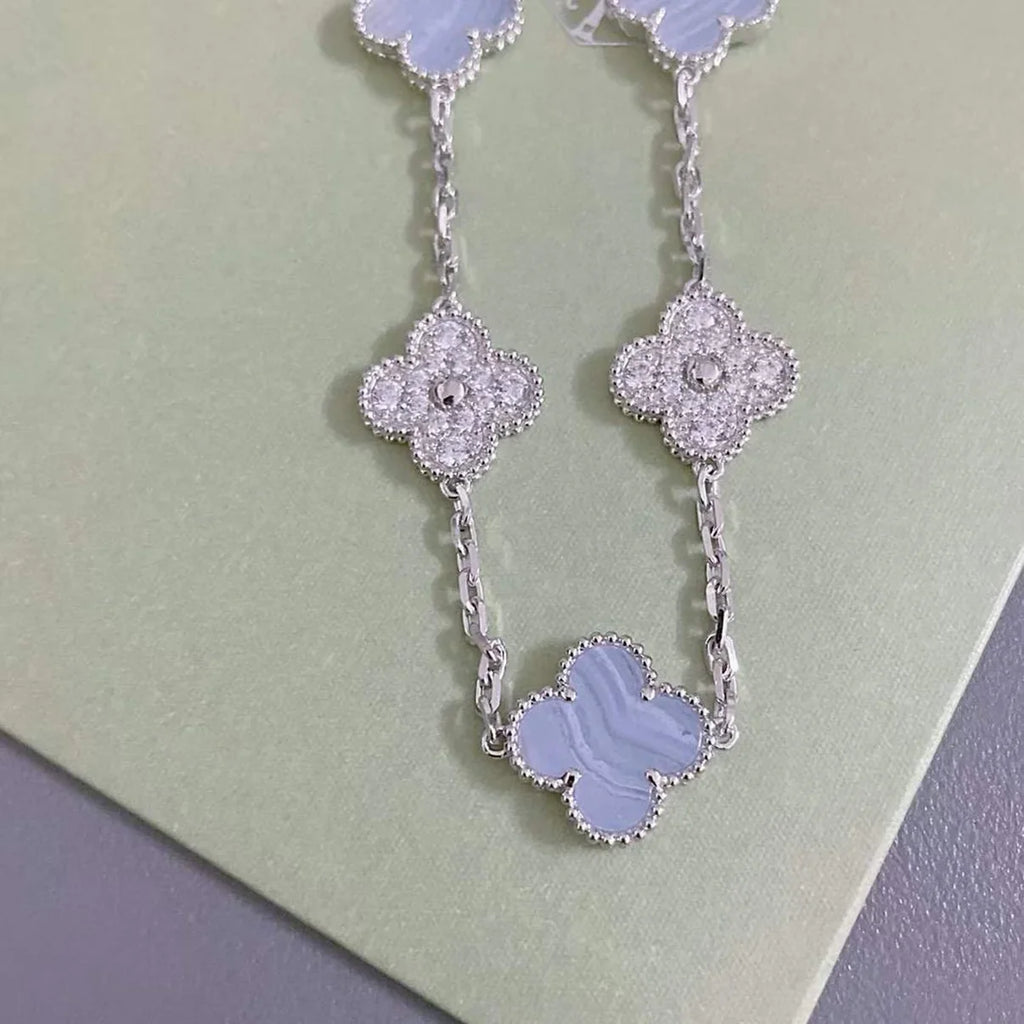 [Imperial]Nueva COLECCIÓN DE BRAZALETE TREBOL 5 MOTIVOS CALCEDONIA MORADA