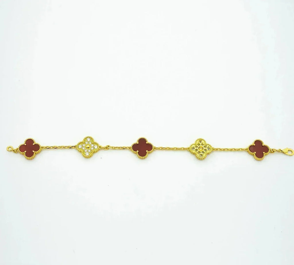 [Imperial]Nueva COLECCIÓN DE BRAZALETE TREBOL 5 MOTIVOS CORNALINA ROJA