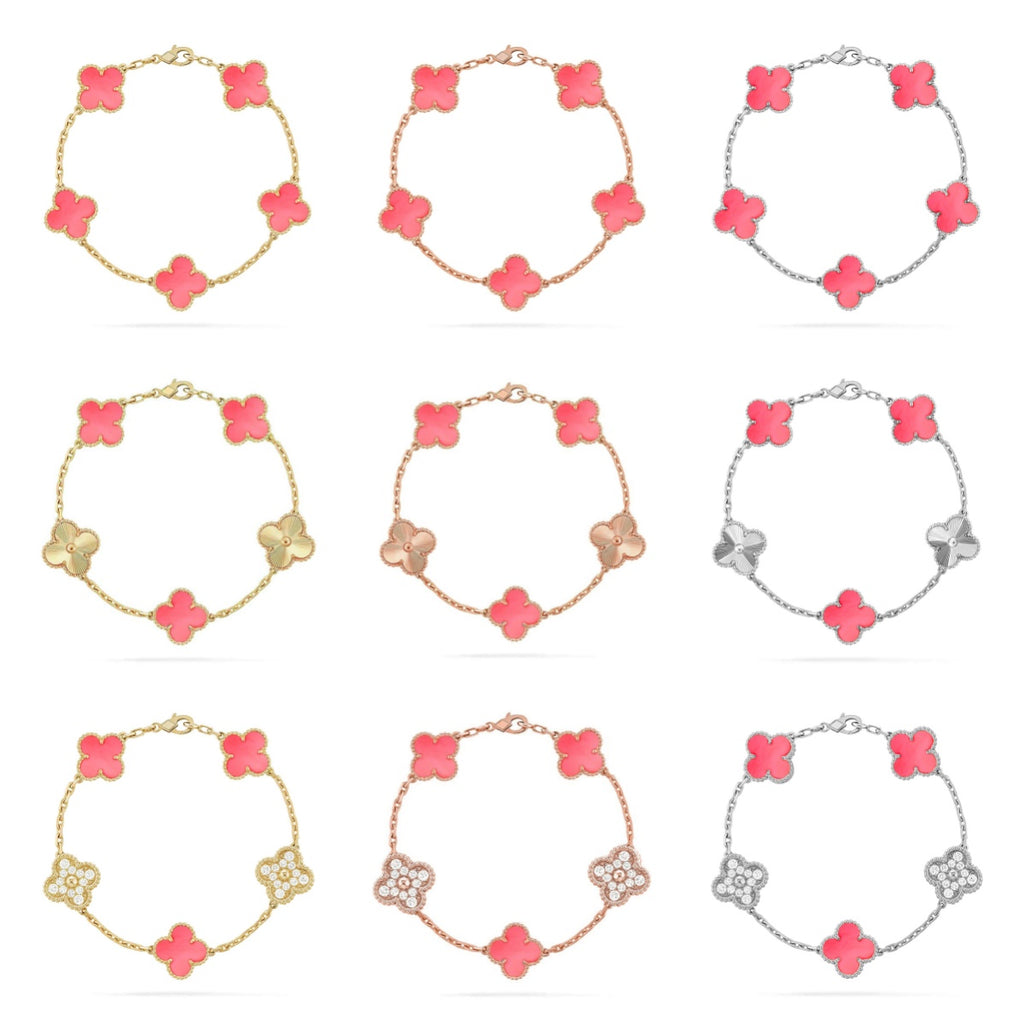 [Imperial]Nueva COLECCIÓN DE BRAZALETE TREBOL 5 MOTIVOS MADRE PERLA ROSA