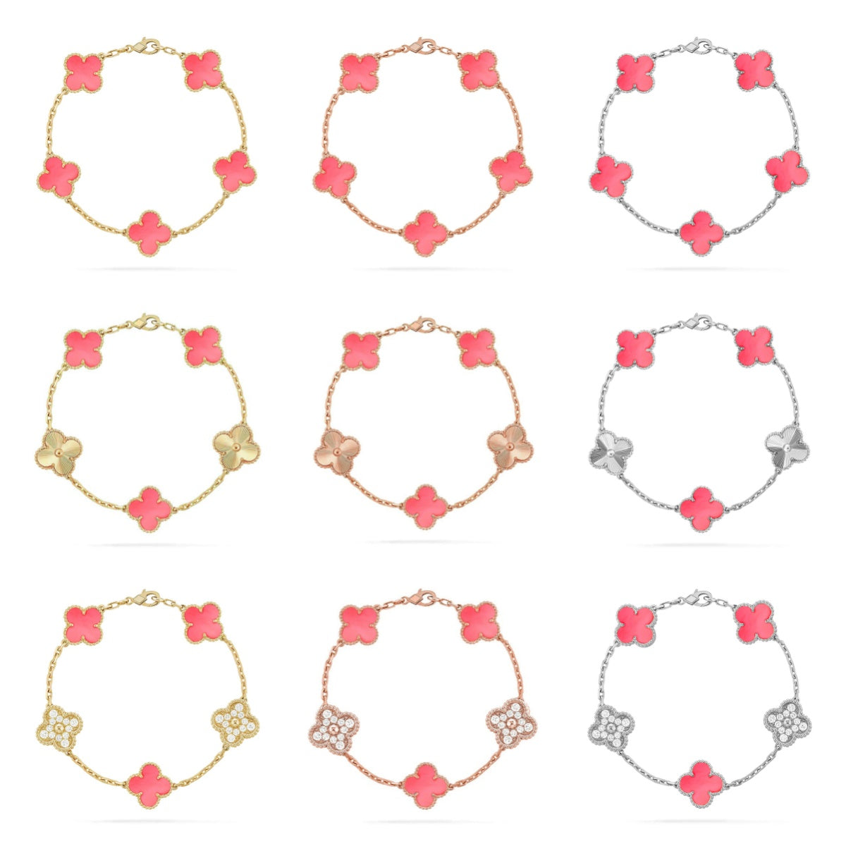 [Imperial]Nueva COLECCIÓN DE BRAZALETE TREBOL 5 MOTIVOS MADRE PERLA ROSA
