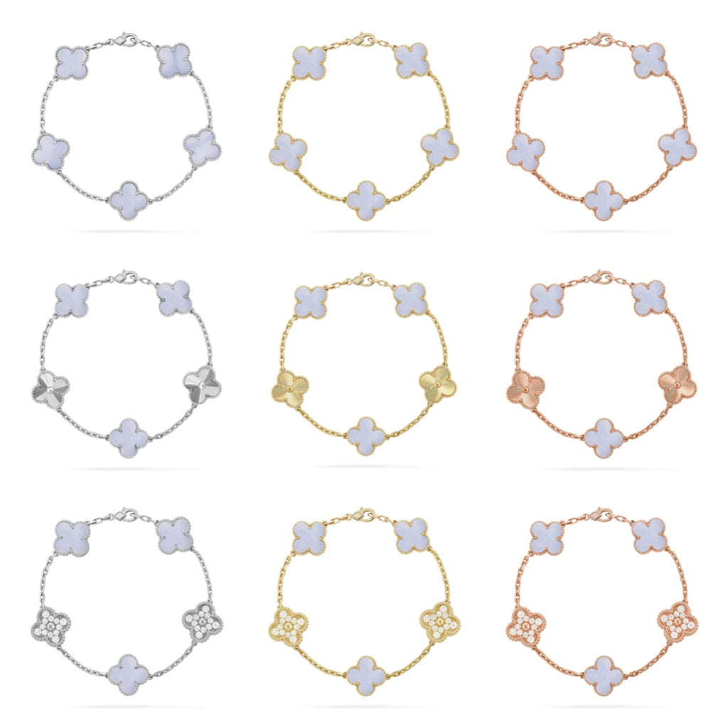 [Imperial]Nueva COLECCIÓN DE BRAZALETE TREBOL 5 MOTIVOS CALCEDONIA MORADA