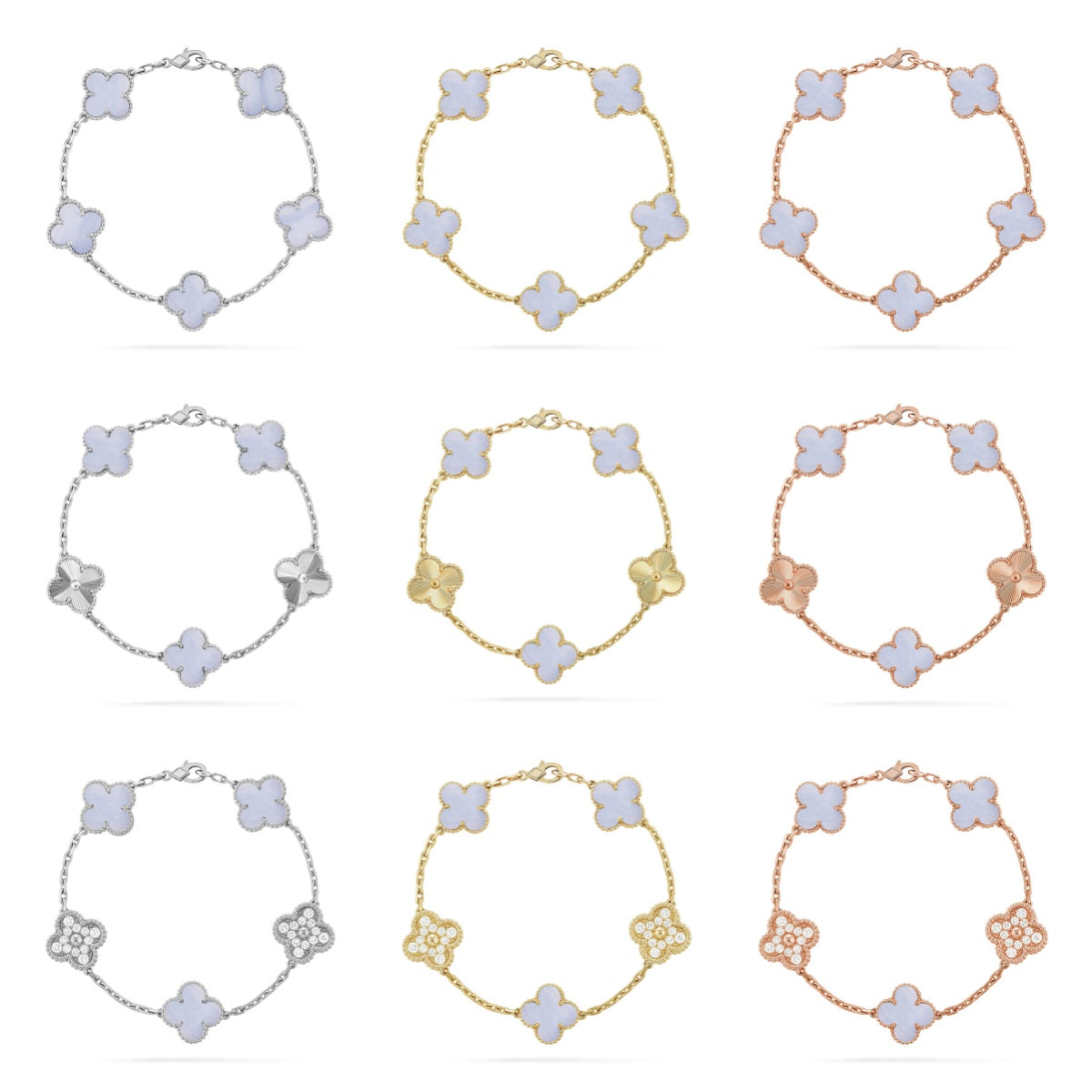 [Imperial]Nueva COLECCIÓN DE BRAZALETE TREBOL 5 MOTIVOS CALCEDONIA MORADA