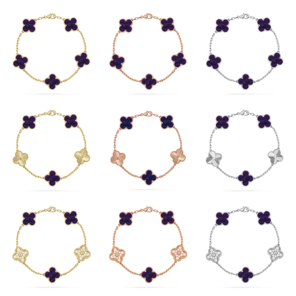 [Imperial]Nueva COLECCIÓN DE BRAZALETE TREBOL 5 MOTIVOS RAYAS MORADAS