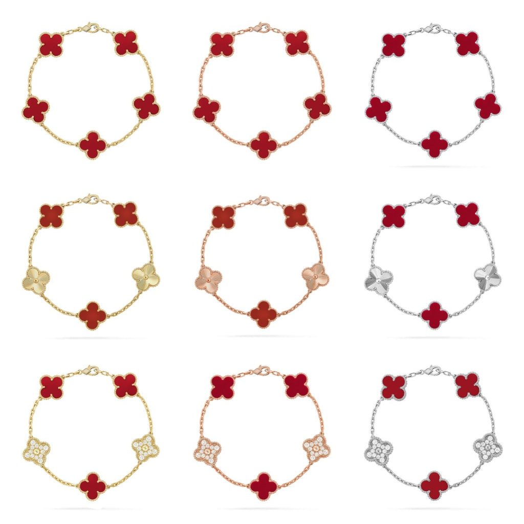 [Imperial]Nueva COLECCIÓN DE BRAZALETE TREBOL 5 MOTIVOS CORNALINA ROJA