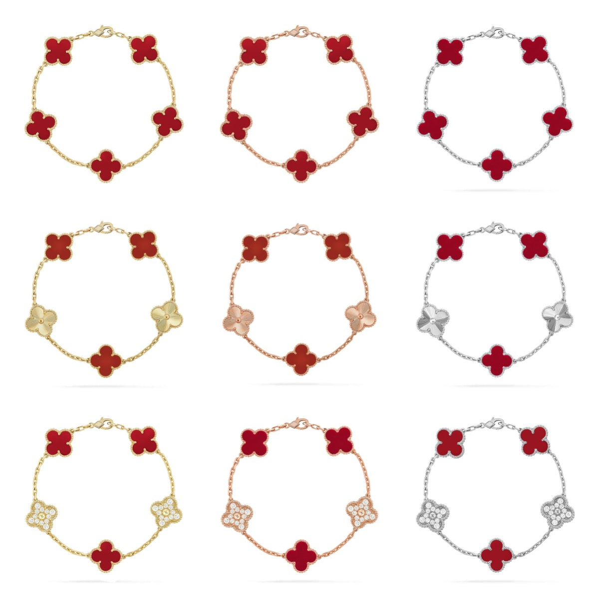 [Imperial]Nueva COLECCIÓN DE BRAZALETE TREBOL 5 MOTIVOS CORNALINA ROJA
