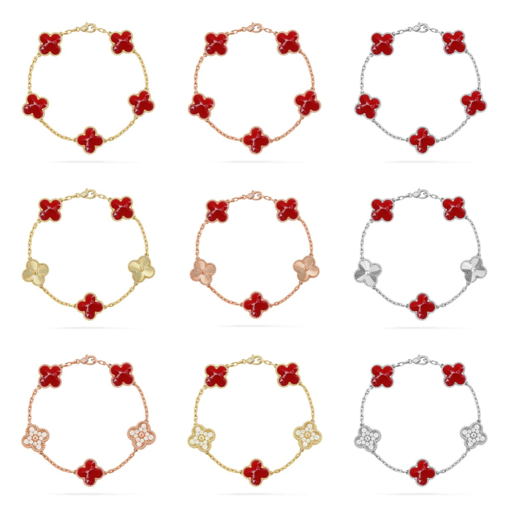 [Imperial]Nueva COLECCIÓN DE BRAZALETE TREBOL 5 MOTIVOS PATRÓN ROJO