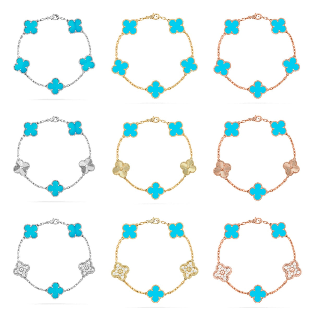 [Imperial]Nueva COLECCIÓN DE BRAZALETE TREBOL 5 MOTIVOS TURQUESA