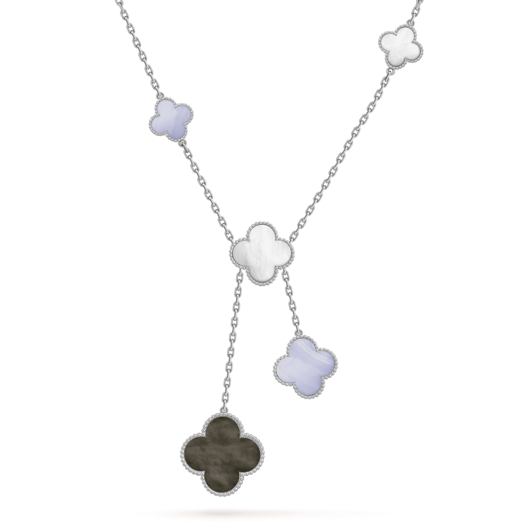 Imperial Kleeblatt-Halskette aus Chalcedon, silber, 6 Motive 