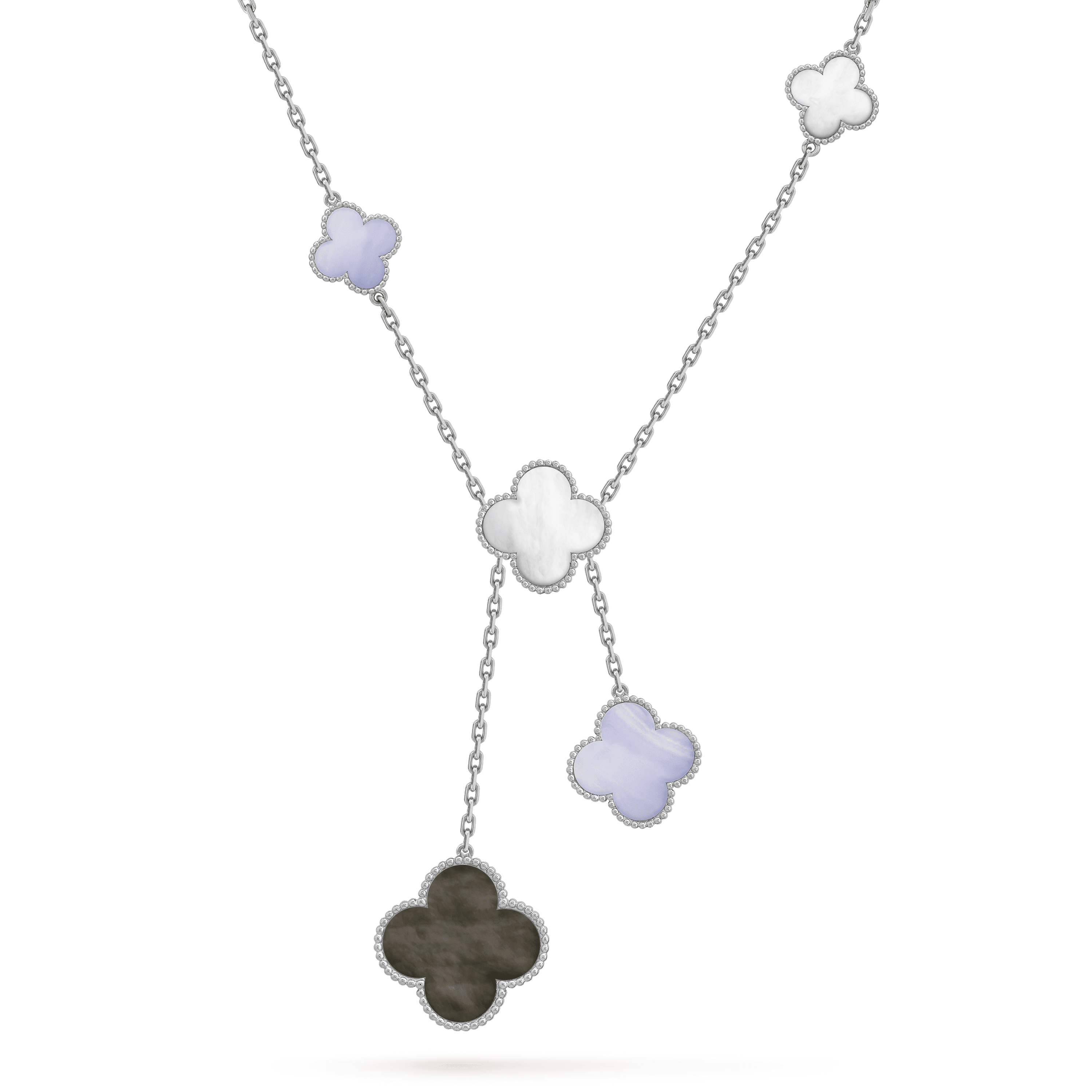 Imperial Kleeblatt-Halskette aus Chalcedon, silber, 6 Motive 