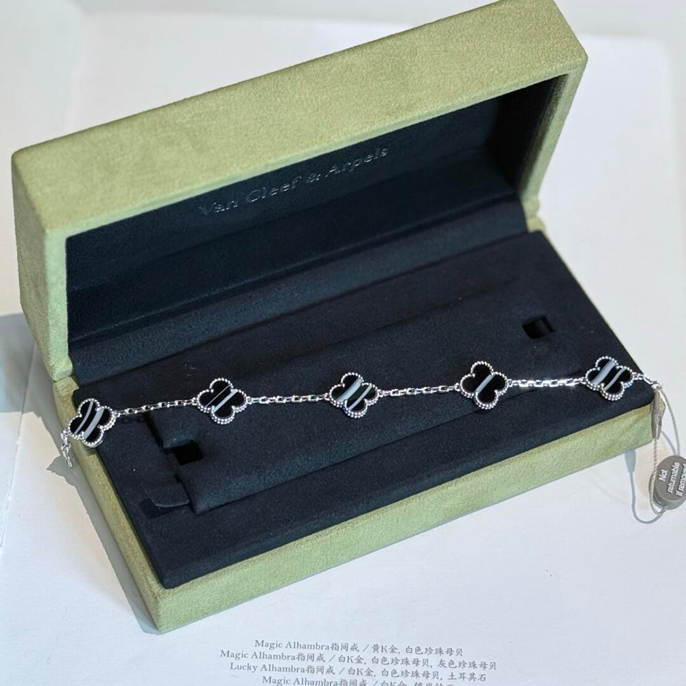 Imperial® Armband mit Kleeblattmotiv, 5 Adern, Onyx, Silber