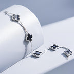 Imperial® Armband mit Kleeblattmotiv, 5 Adern, Onyx, Silber