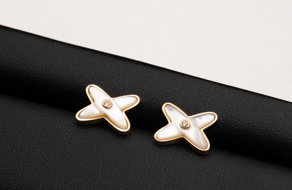 ¡®Imperial¡¯JEUX DE WHITE MOP ROSE GOLD DIAMOND EARRINGS