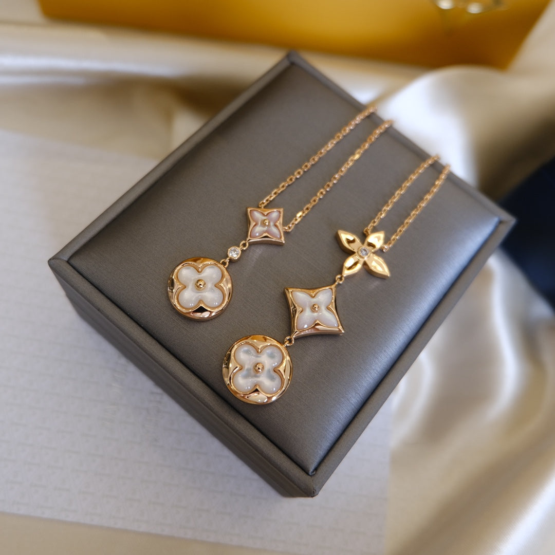 Imperial Color Blossom Lariat Halskette, roségolden, weiß, Perlmutt und Diamanten