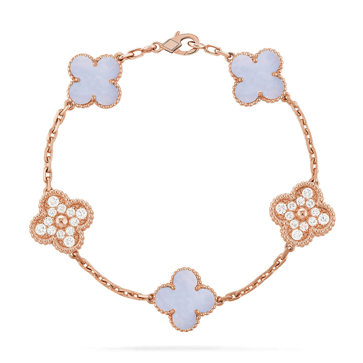 [Imperial]Nueva COLECCIÓN DE BRAZALETE TREBOL 5 MOTIVOS CALCEDONIA MORADA