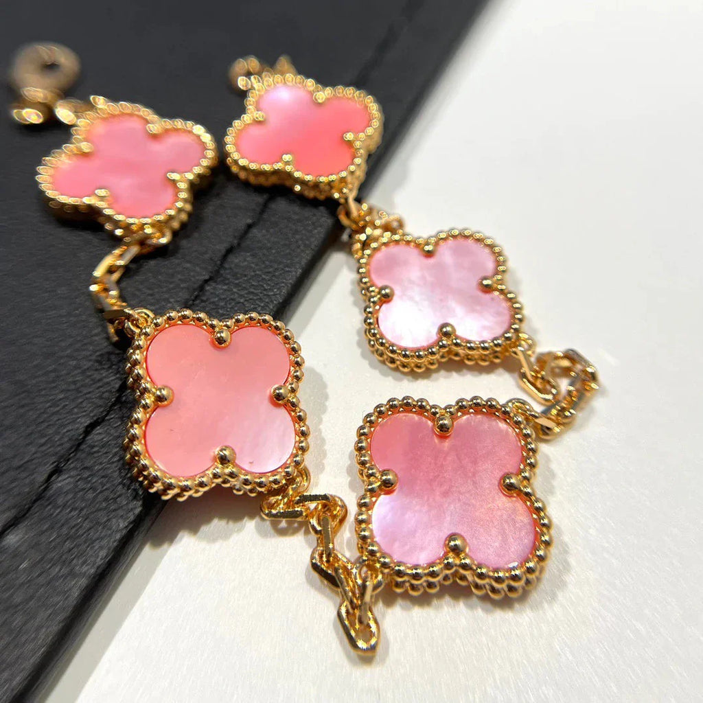 [Imperial]Nueva COLECCIÓN DE BRAZALETE TREBOL 5 MOTIVOS MADRE PERLA ROSA