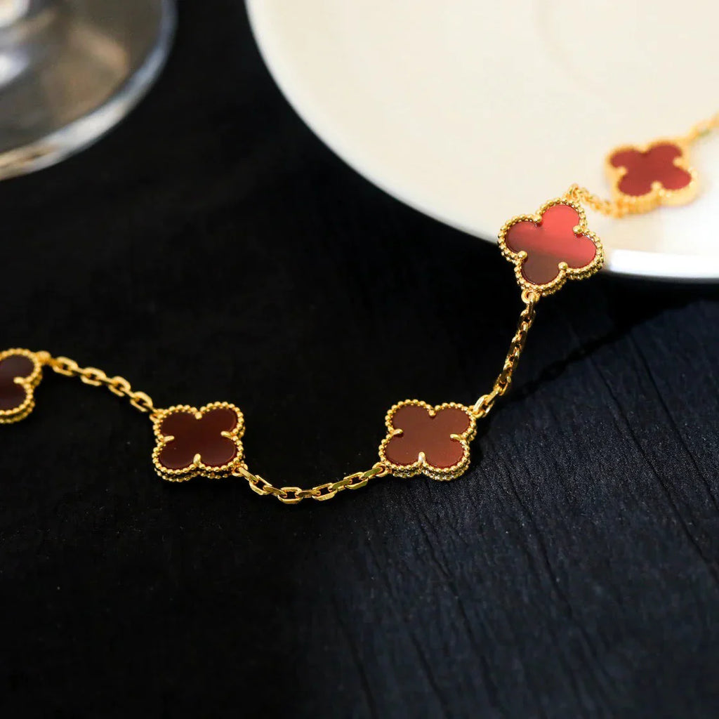 [Imperial]Nueva COLECCIÓN DE BRAZALETE TREBOL 5 MOTIVOS CORNALINA ROJA