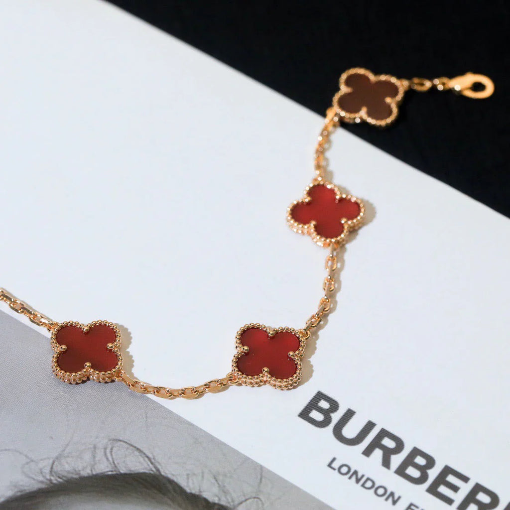 [Imperial]Nueva COLECCIÓN DE BRAZALETE TREBOL 5 MOTIVOS CORNALINA ROJA