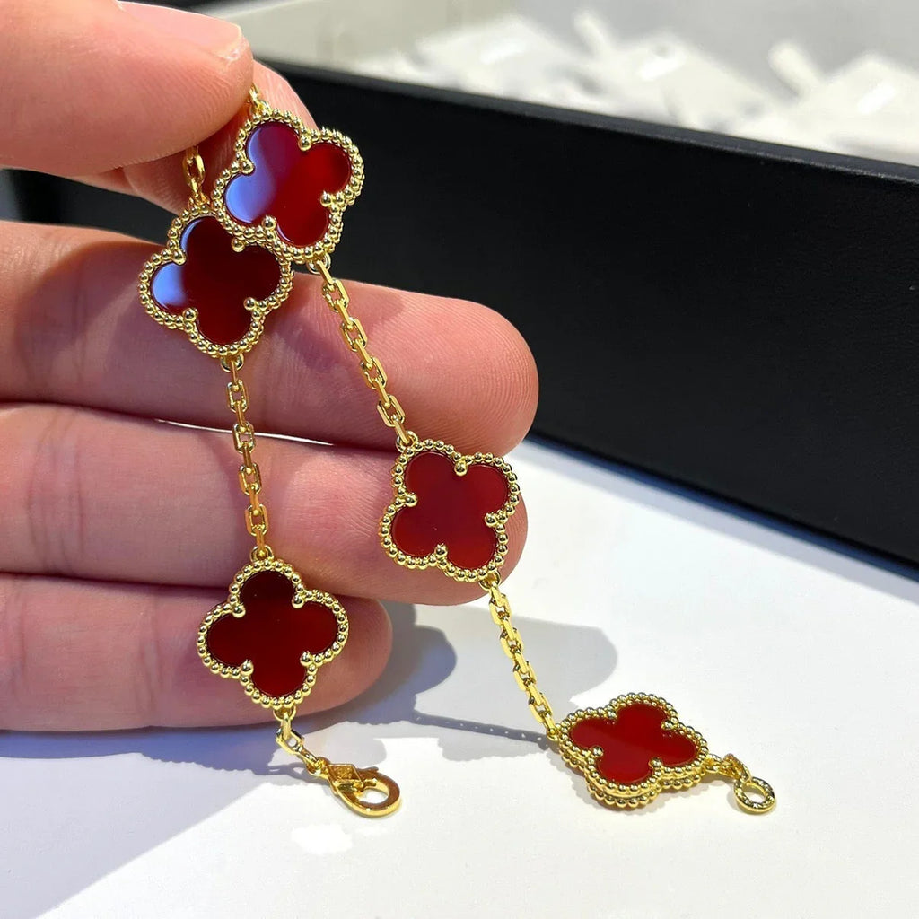 [Imperial]Nueva COLECCIÓN DE BRAZALETE TREBOL 5 MOTIVOS CORNALINA ROJA