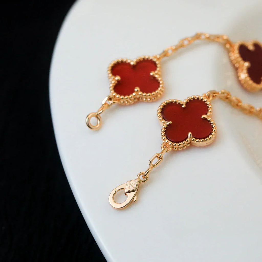 [Imperial]Nueva COLECCIÓN DE BRAZALETE TREBOL 5 MOTIVOS CORNALINA ROJA