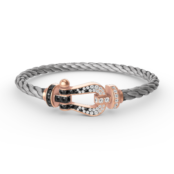Imperial FORCE Großes Hufeisen-Armband, schwarz-weiß, mit Diamanten besetzt, Roségold