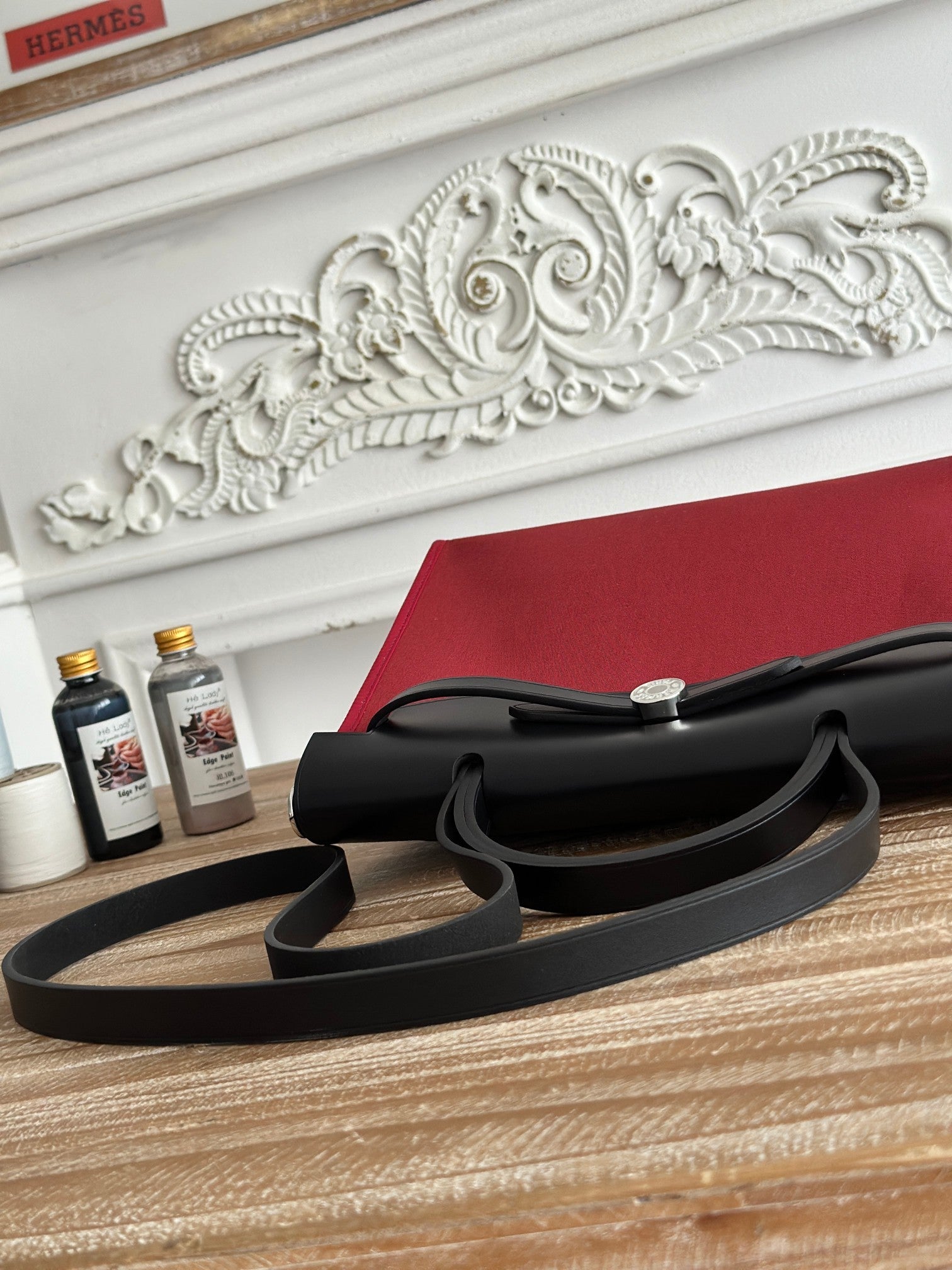 ZIP CABINE 31 BAG IN RUBY RED CANVAS AND BLACK CALFSKIN