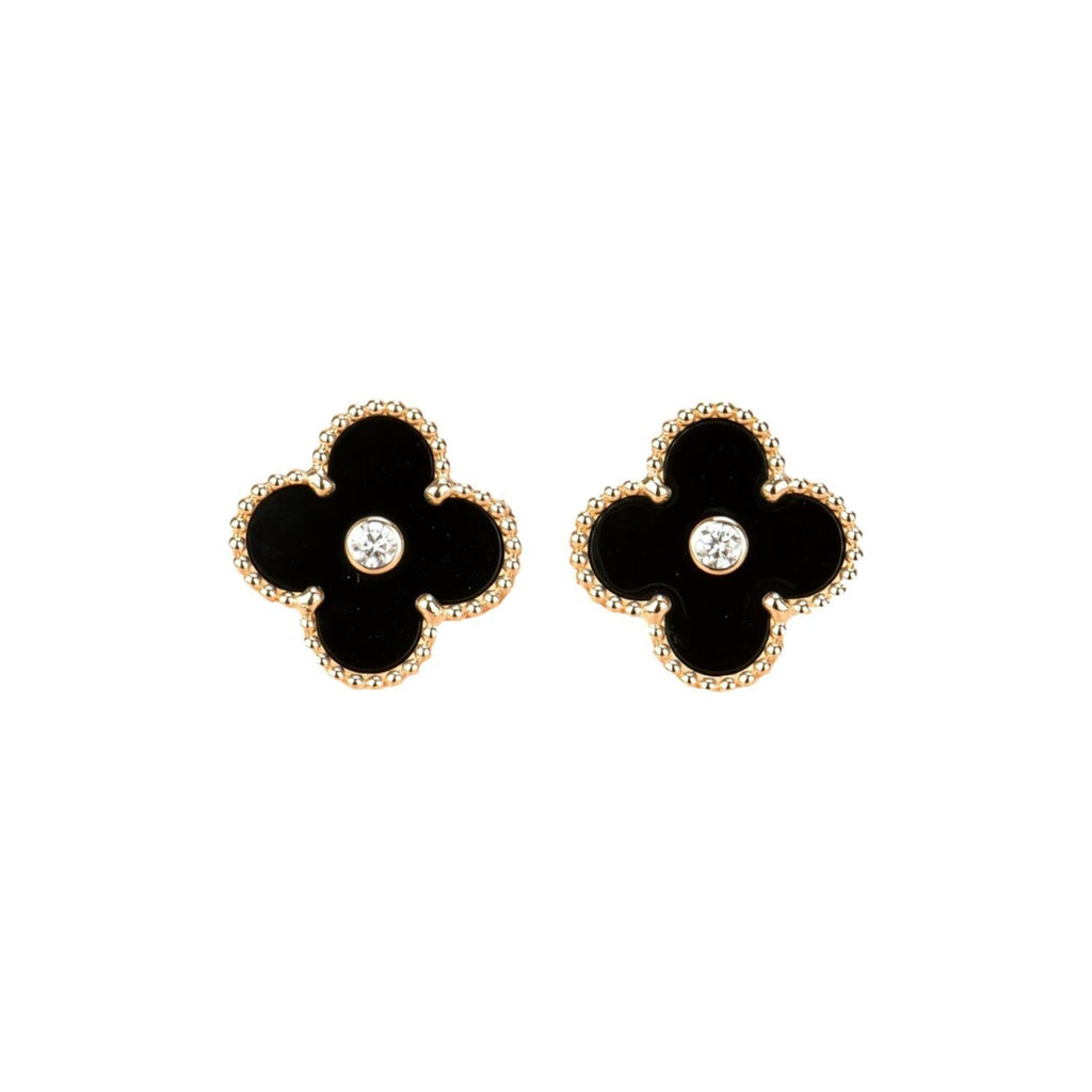 Imperial CLOVER MEDIUM 1 MOTIFS ONYX DIAMOND EARRINGS