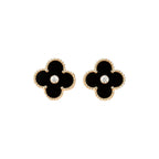 Imperial CLOVER MEDIUM 1 MOTIFS ONYX DIAMOND EARRINGS