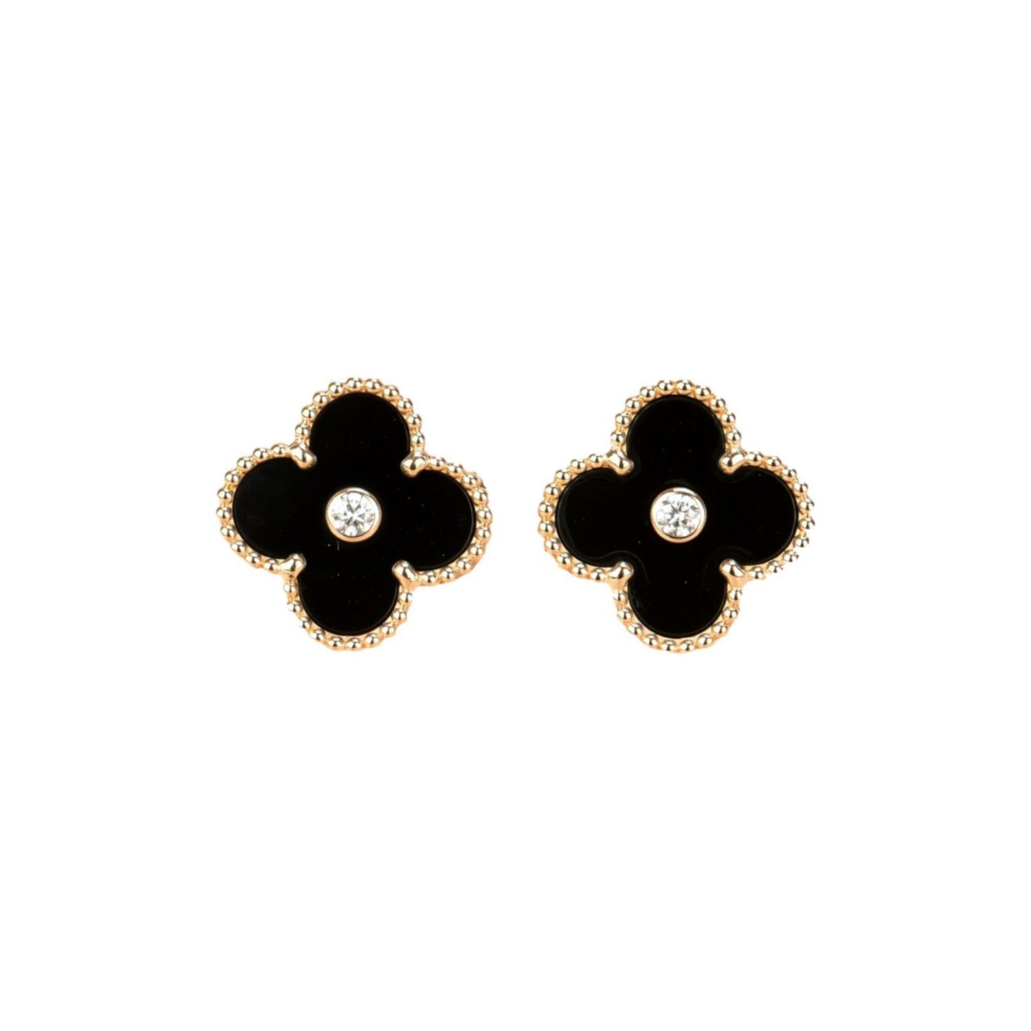 Imperial CLOVER MEDIUM 1 MOTIFS ONYX DIAMOND EARRINGS