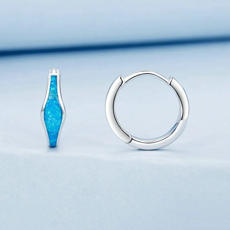 レディース用オパールフープイヤリング ホワイトゴールドメッキ