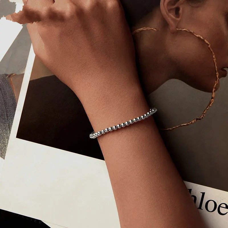 Perlenarmband, dehnbar, elastisch, Weißgold