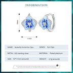 Ohrclips mit Schmetterlingsorchideenmotiv aus blauem Emaille, Ohrschnallen mit Phalaenopsis-Blume