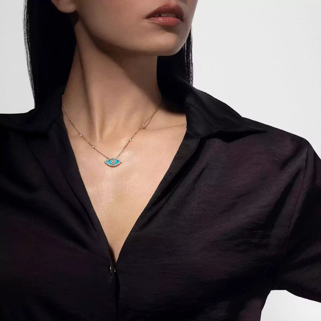 [Imperial Jewelrys]Lucky Eye Diamond Necklace in Rose Gold and Turquoise