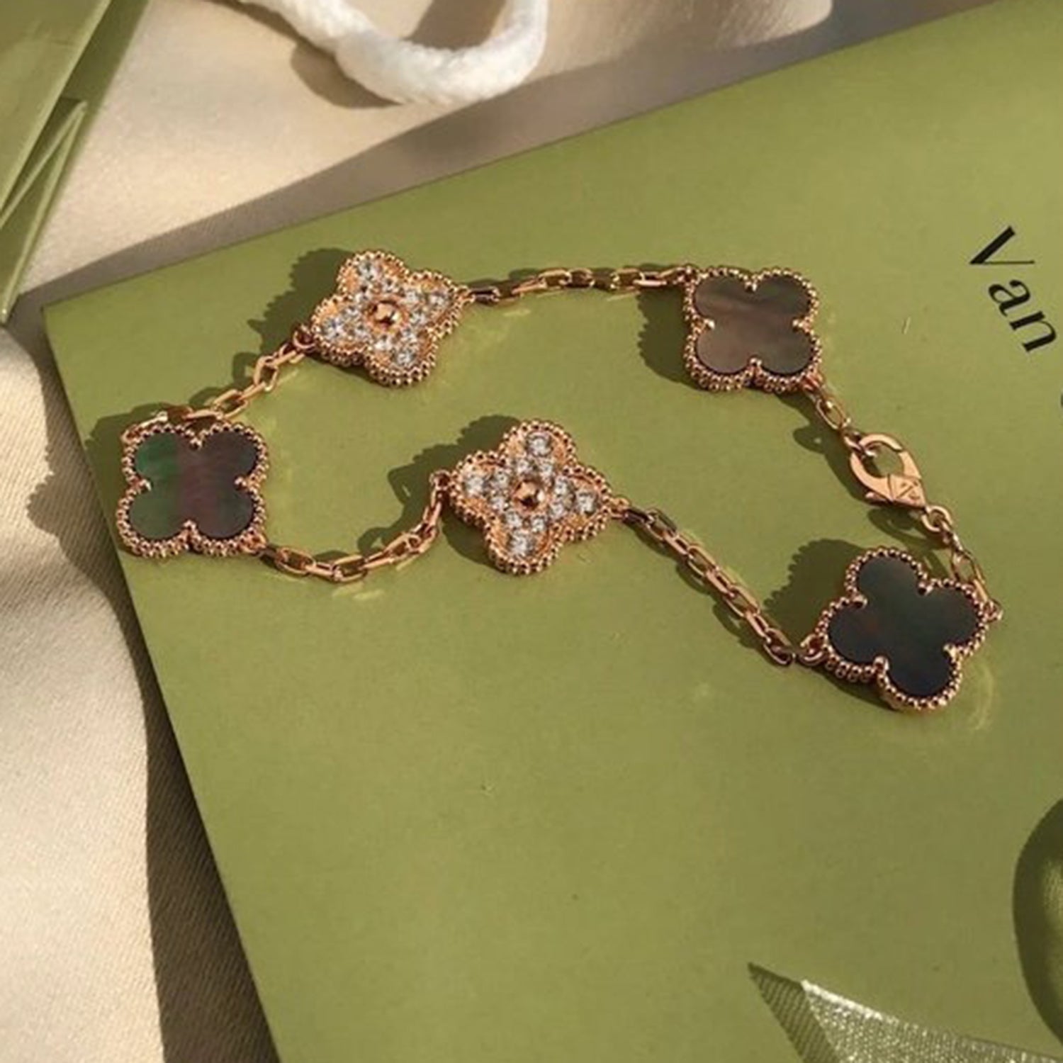 Imperial CLOVER 5 MOTIF GRAUES MOP-DIAMANT-ARMBAND