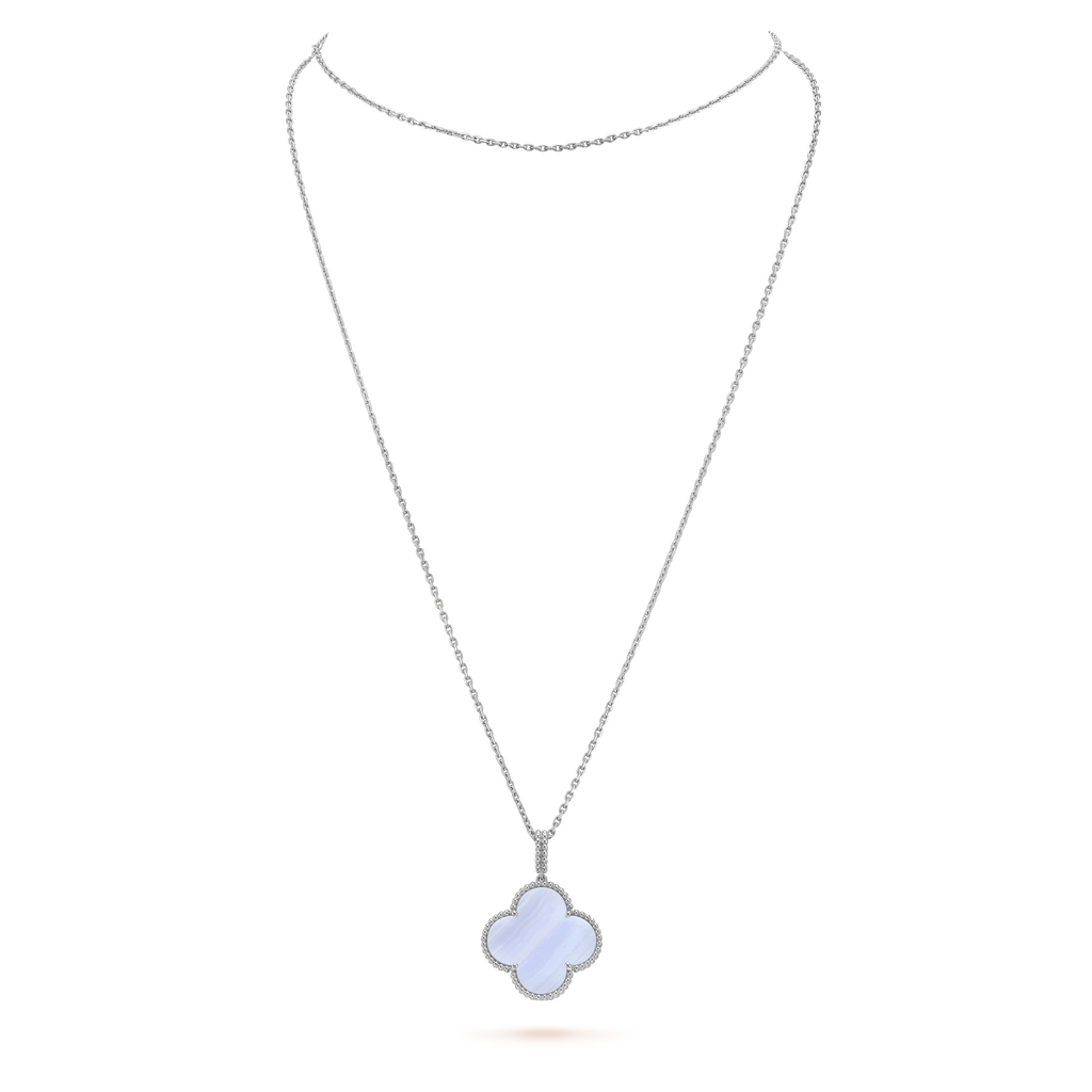 Imperial CLOVER SILVER CHALCEDONY BIG CLOVER NECKLACE