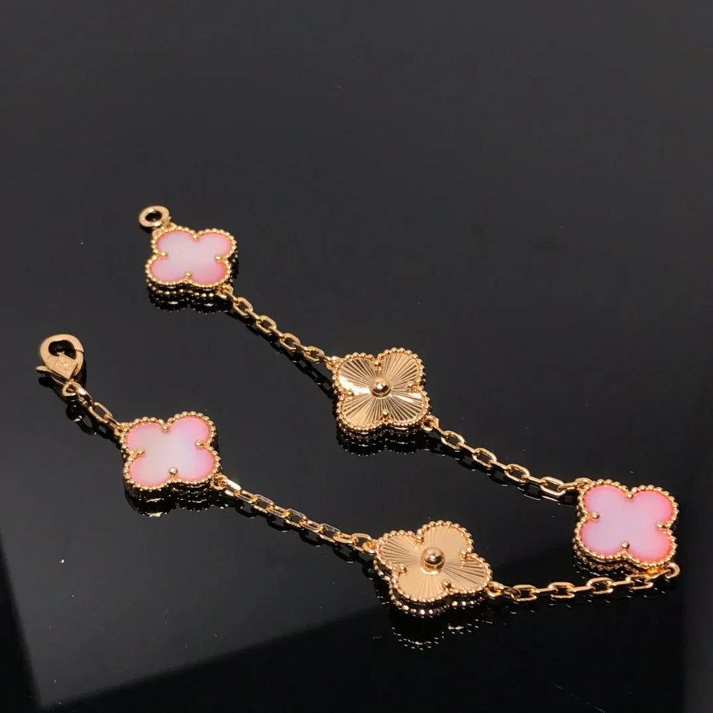 [Imperial]Nueva COLECCIÓN DE BRAZALETE TREBOL 5 MOTIVOS MADRE PERLA ROSA