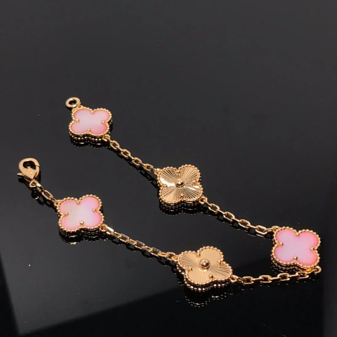 [Imperial]Nueva COLECCIÓN DE BRAZALETE TREBOL 5 MOTIVOS MADRE PERLA ROSA