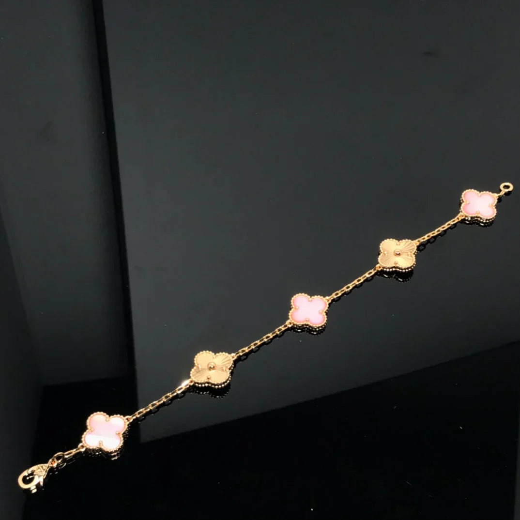 [Imperial]Nueva COLECCIÓN DE BRAZALETE TREBOL 5 MOTIVOS MADRE PERLA ROSA